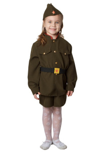 Костюм Военный д/девочки (гимнастерка,юбка,пилотка,ремень) рост 122 МиниВини