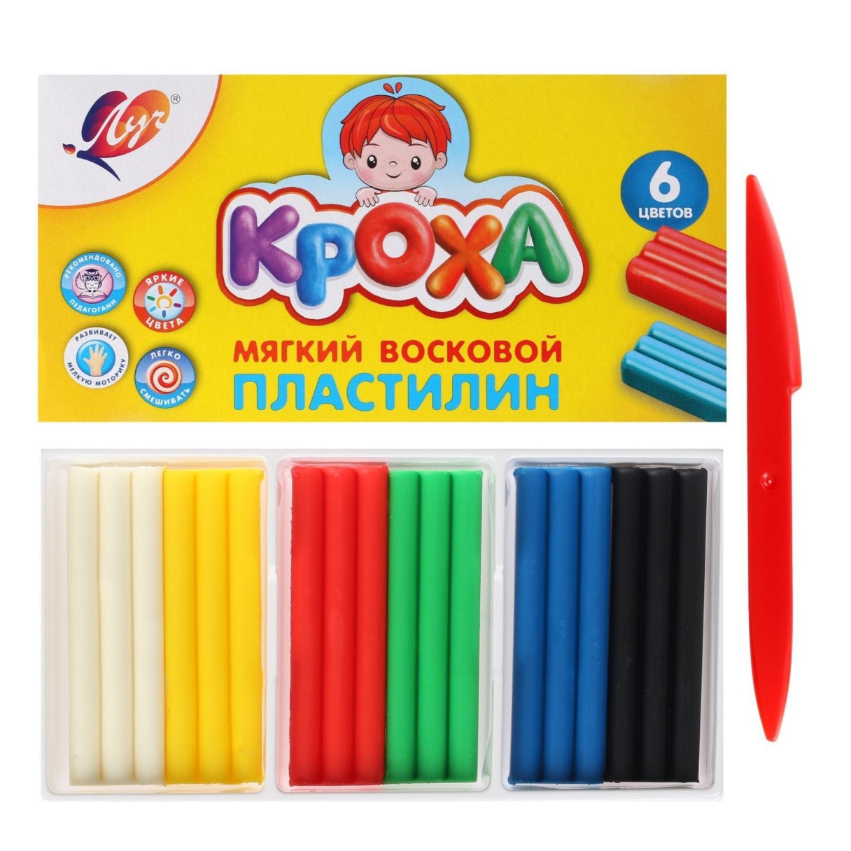 Пластилин 6 цв. Кроха мягкий. 12С 863-08 Луч