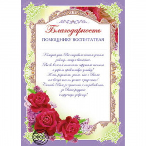 6521 Благодарность помошнику воспитателя