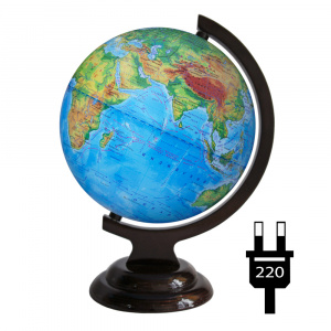 Глобус физический Д 210 мм на деревянной подставке с подсветкой